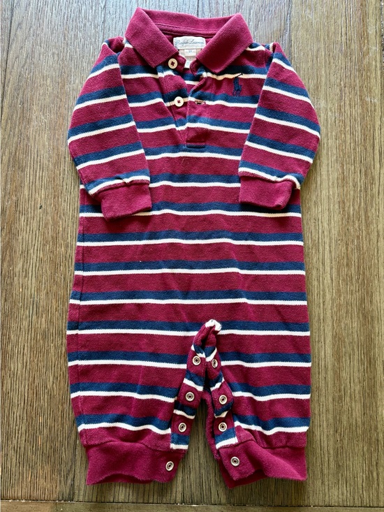 Ralph Lauren Other - Ralph Lauren Burgundy Striped Long-Sleeve Baby Rugby Coverall